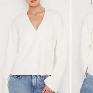 Good American V-Neck Boxy Cotton Blend Sweater L/XL